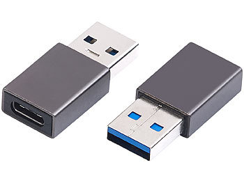 PEARL 2er-Set Adapter USB-Typ-A-Stecker auf USB-C-Buchse, Aluminiumgehäuse