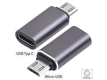 USB Typ C Adapter: PEARL 2er-Set Adapter Micro-USB-Stecker auf USB-C-Buchse, Aluminiumgehäuse