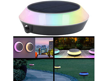 Lunartec 2er-Set Solar-Outdoor-Leuchten, RGB-CCT-LEDs, PIR, WLAN-Gateway, App