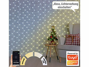 Luminea Home Control 2er WLAN-LED-Lichtervorhang, 300 CCT-LEDs, dimmbar, App, IP44, 3x3 m