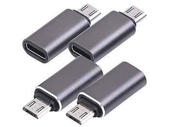 PEARL 4er-Set Adapter Micro-USB-Stecker auf USB-C-Buchse, Aluminiumgehäuse