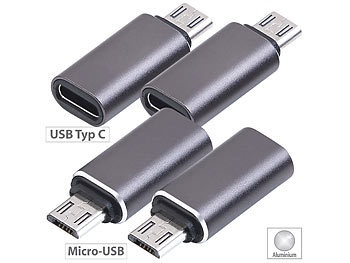 Typ-C-Adapter: PEARL 4er-Set Adapter Micro-USB-Stecker auf USB-C-Buchse, Aluminiumgehäuse