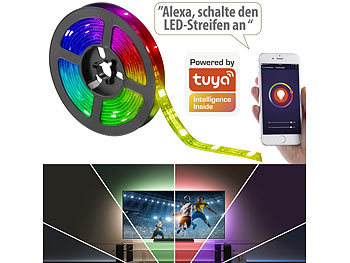 Luminea Home Control 2er Set USB-RGB-LED-Streifen mit WLAN, App und Sprachsteuerung, 2 m
