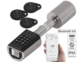 Türschloss Elektronischer Schlüssel: VisorTech Elektronischer Tür-Schließzylinder, Transponder, Bluetooth & App, IP65