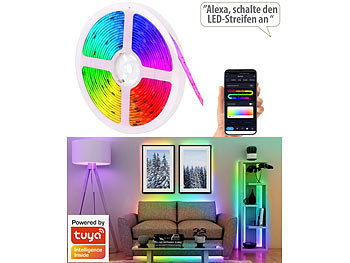 Luminea Home Control 4er-Set WLAN-RGBIC-LED-Lichtstreifen, App, Sprach- & Soundsteuerung,5m