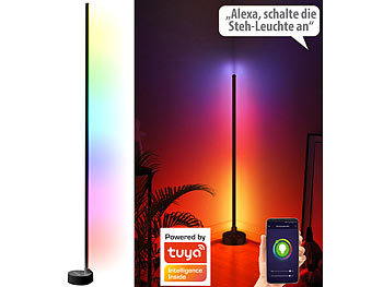 Luminea Home Control 4er-Set WLAN-Steh-/Eck-Leuchten mit RGB-CCT-IC-LEDs, 12W, App, schwarz