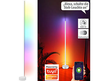 Eckleuchte innen: Luminea Home Control WLAN-Steh-/Eck-Leuchte mit RGBW-IC-LEDs, 12 W, dimmbar, App, weiß