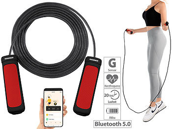 Premium-Kugellager-Springseil mit und App, Bluetooth: PEARL sports Smartes Kugellager-Springseil, Bluetooth, App, Herzfrequenz-& G-Sensor
