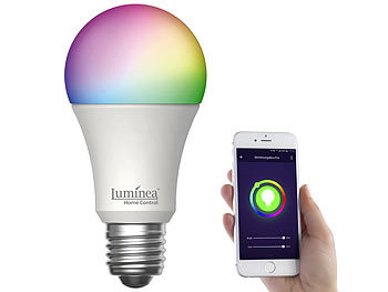 Luminea Home Control 4er-Set WLAN-LED-Lampen, E27, RGB-CCT, 14W(ersetzt 150W), 1.520lm, App