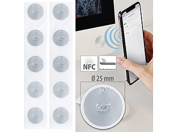NFC Schlüsselanhänger: Callstel 10er-Set NFC-Tag-Sticker, kompatibel mit iOS & Android, 504 Byte