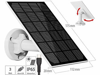 Solarpanel für Kamera: revolt Universal-Solarpanel für Akku-IP-Kameras mit Micro-USB, 3W, 5V, IP65