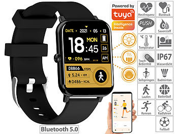 Schrittzähler: newgen medicals ELESION-kompatible Fitness-Smartwatch, Bluetooth, App, Metall, IP67