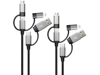Multi Ladekabel iPhones: Callstel 2er -6in1-Lade- & Datenkabel USB-A/C zu USB-C/Micro-USB/Lightning, 60W