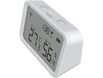 Luminea Home Control 2er-Set 3in1-WLAN-Sensoren: Temperatur, Luftfeuchtigkeit & Helligkeit