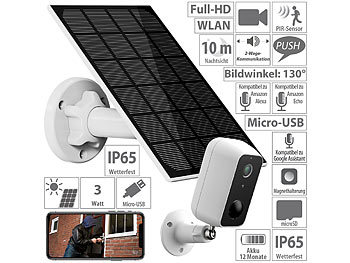 WLAN Kamera Solar: revolt Outdoor-Kamera mit Solarpanel, WLAN, App, Akku, Full HD, IP65