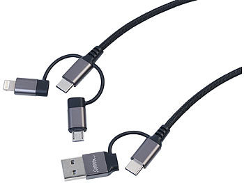 Callstel 4er 6in1-Schnelllade- & Datenkabel USB-A/C zu USB-C/MicroUSB, 1,8A, 2m