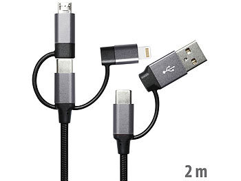 iPhone Kabel: Callstel 6in1-Schnelllade- & Datenkabel USB-A/C zu USB-C/MicroUSB, 1,8A/14W, 2m