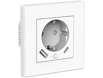 Luminea Home Control 3er-Set WLAN-Unterputzsteckdosen mit App, je 1x USB A, 1x USB C, 2 A