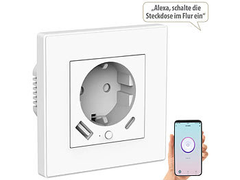 Luminea Home Control 3er-Set WLAN-Unterputzsteckdosen mit App, je 1x USB A, 1x USB C, 2 A