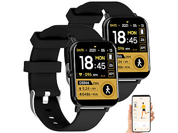 newgen medicals 2er-Set ELESION-kompatible Smartwatches, Bluetooth 5, Metallgehäuse