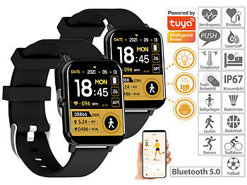 Smart-Watch Android, Bluetooth: newgen medicals 2er-Set ELESION-kompatible Smartwatches, Bluetooth 5, Metallgehäuse
