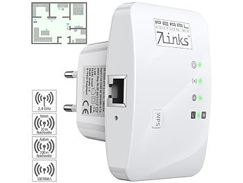 Internet-Netzwerkverstärker-Repeater: 7links Mini-WLAN-Repeater mit WPS-Taste, 300 Mbit/s, 2,4 GHz & LAN-Anschluss