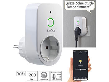 Dimmbare WLAN Steckdose: Luminea Home Control Smarte WLAN-Dimmer-Steckdose mit Phasenabschnittsdimmer bis 200 W, App