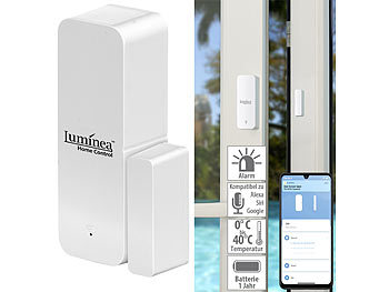 ZigBee Türkontakt: Luminea Home Control ZigBee-Tür- & Fensteralarm, für Alexa, Google Assistant und Siri, App