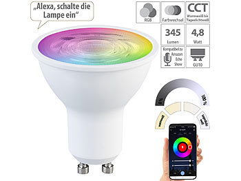 GU10 RGBW ZigBee: Luminea Home Control LED-Spot GU10, RGB-CCT, 4,8W (ersetzt 35W), 345 lm, ZigBee-kompatibel
