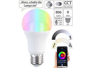 ZigBee LEDs RGBW: Luminea Home Control LED-Lampe E27, RGB-CCT, 9W (ersetzt 75W), 806 Lumen, ZigBee-kompatibel