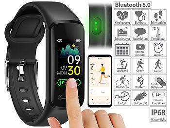 Armband Sport Fitnessgerät Tracker Smartwatch Blutdruckmessung, Bluetooth: newgen medicals ELESION-kompatibles Fitness-Armband, Farbdisplay, Bluetooth, App, IP68