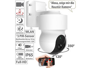 Überwachungscamera: 7links Pan-Tilt-Akku-Überwachungskamera mit Full HD, WLAN & App, 120°, IP65