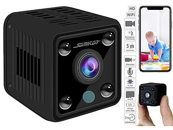 Mini Überwachungskamera: Somikon Akku-Micro-IP-Kamera, HD 720p, 120° Weitwinkel, Nachtsicht, WLAN
