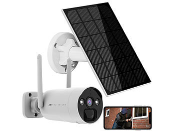 VisorTech Funk-Überwachungs-Set: Monitor-Rekorder + 4x 2K-Solar-Kamera, PIR, App