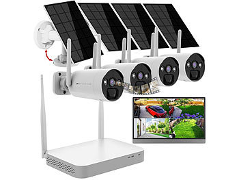 VisorTech 2K-Festplatten-Überwachungsrekorder + 4 Solar-Akku-Kameras, HDMI, App
