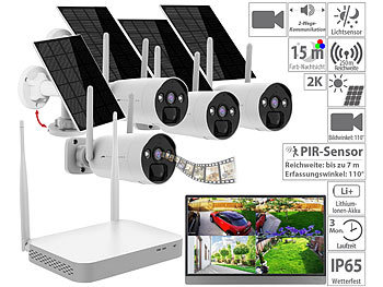 Kamera: VisorTech 2K-Festplatten-Überwachungsrekorder + 4 Solar-Akku-Kameras, HDMI, App