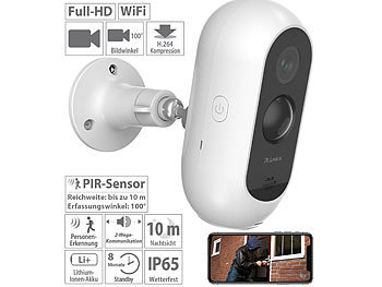 Kamera mit Akku: 7links Akku-Outdoor-IP-Überwachungskamera, Full HD, WLAN & App, IP65
