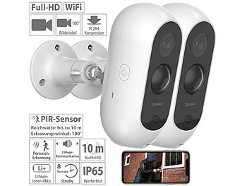 Outdoor Kamera Akku: 7links 2er-Set Akku-Outdoor-IP-Überwachungskameras, Full HD, WLAN & App