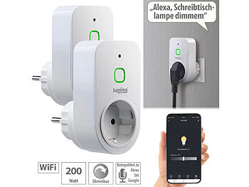 Dimmbare Steckdose: Luminea Home Control 2er Smarte WLAN-Dimmer-Steckdose mit Phasenabschnittsdimmer bis 200 W