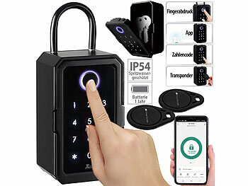 Schlüsseltresor: Xcase Smarter Schlüssel-Safe, Touch-PIN, Fingerprint, Transponder, Bluetooth