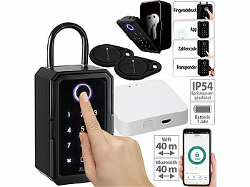 Schlüsselbox: Xcase Smarter Schlüssel-Safe & WLAN-Gateway, PIN per Touch-Keys, Fingerprint