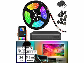TV Hintergrund: Luminea Home Control HDMI-TV-Sync-Box für Ambiente-Licht, RGB-IC-LEDs, 4K UHD, WLAN, 55–65"