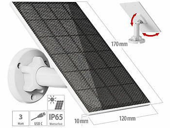 Kamera Solarpanel: revolt Solarpanel für Akku-IP-Kameras mit USB-C, 3 W, 5 V, IP65