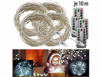 Lunartec 4er-Set USB-LED-Lichterdraht, 100 LEDs, 8 Modi, 10 m, tageslichtweiß