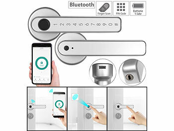 Access schlüssellose intelligente Digitale Locktürschlösser biometrische Systeme: VisorTech Smarter Sicherheits-Türbeschlag mit Finger-Scanner, PIN & App, silber