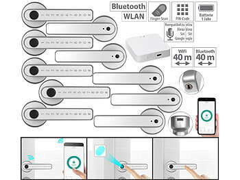 Türklinken: VisorTech 5er-Set Sicherheits-Türbeschlag mit Fingerabdruck-Scanner,WLAN-Gateway