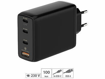 USB C Ladegerät: revolt 120-Watt-USB-C-Netzteil, 4 Ports, GaN-Technologie, PD 100 W, schwarz