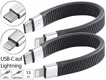 Apple iPhone Ladekabel: Callstel 2er-Set kurze, flexible Lade-/Datenkabel, USB-C/8-Pin, MFi, 45W, 13cm