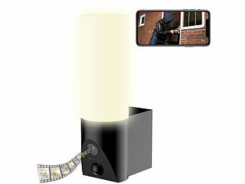 VisorTech LED-Außenwandleuchte & WLAN-2K-Kamera, PIR, Nachtsicht, App, schwarz