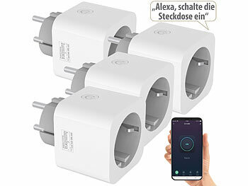 Luminea Home Control 4er-Set WLAN-Steckdosen, Energiekostenmesser, App- & Sprachsteuerung